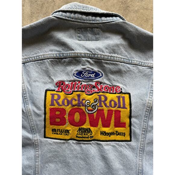 VTG 90s Lee Denim Jacket Rolling Stone Rock and Roll Bowl Size XL Made in USA - Picture 3 of 8